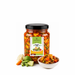 saathvi mixed veg pickle | no preservatives | made with wood pressed sesame oil | organically processed | traditional recipe image